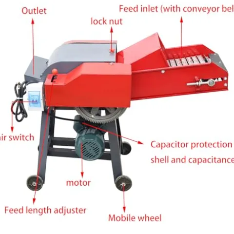 Banfluxion 220V 6-Blade Hay Cutter with Conveyor Belt Red