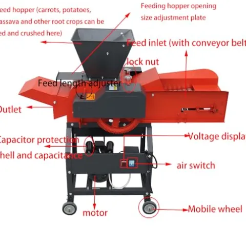 Banfluxion 220V 4-Blade Hay Cutter Pulverizer with Belt Conveyor Red