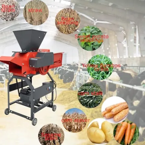 Banfluxion 220V 4-Blade Hay Cutter Pulverizer with Belt Conveyor Red