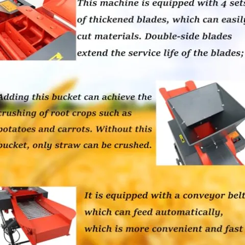 Banfluxion 220V 4-Blade Hay Cutter Pulverizer with Belt Conveyor Red