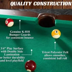 BARRINGTON 90″ Ball and Claw Leg Pool Table with Cue Rack and Dartboard Set Green Cloth