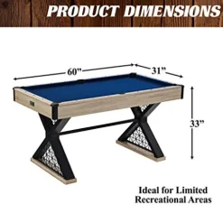 Barrington Billiards 5′ Brooks Drop Pocket Table Black/Blue/Light Wood Grain
