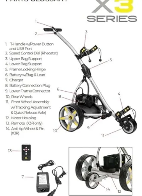 BAT-CADDY ELECTRIC GOLF CADDY X3R Sealed Lead 18-Hole Battery Powered Golf Push Cart with Remote, Dual Motor, 9-Speeds and Reverse, Cruise Control, Anti-Tip Wheel, Downhill Control β Phantom Black