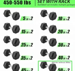 BBRUN Dumbbell Weight Sets with Rack 550 lbs Black