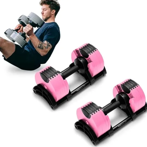 Bells of Steel Adjustable Dumbbells Set – NUOBELL Dumbbells Adjustable Weight Set 5-50 lb Pink