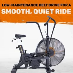 Bells of Steel Stationary Blitz Air Bike Exercise Bike – Belt Driven with Phone and Bottle Holder – 25-in Fan Diameter