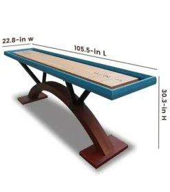 Beneouya Shuffleboard Table Curved Base Blue Top with 8 Pucks