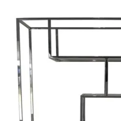 Benzara Adena 76 Inch Tall Plant Stand Geometric Style Metal Shelves Silver