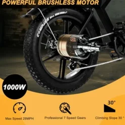 Besintu MOVCAN Electric Bike for Adults 1000W Motor (Peak 1500W), 48V/15.6AH, Up to 28MPH & 70 Miles, 20″ Fat Tire Ebike, 7 Speed Gear Full Suspension Brown-2