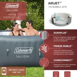 Bestway Coleman Hawaii AirJet Inflatable Hot Tub with EnergySense Cover + SaluSpa Underwater Non-Slip Pool and Spa Seat Blue