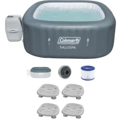 Bestway Coleman Hawaii AirJet Inflatable Hot Tub with EnergySense Cover Gray + SaluSpa Non-Slip Pool and Adjustable Spa Seats