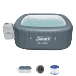 Bestway Coleman Hawaii AirJet Inflatable Hot Tub with EnergySense Cover Gray + SaluSpa Non-Slip Pool and Adjustable Spa Seats