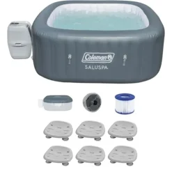 Bestway Coleman Hawaii AirJet Inflatable Hot Tub with EnergySense Cover Blue + SaluSpa Underwater Non-Slip Spa Seat (6 Pack)
