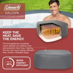 Bestway Coleman Hawaii AirJet Inflatable Hot Tub with EnergySense Cover Gray + SaluSpa Spa Seat & Pillows
