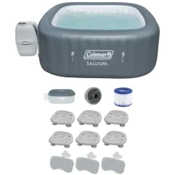 Bestway Coleman Hawaii AirJet Inflatable Hot Tub with EnergySense Cover Grey + 6 Spa Seats + 3 Pillows