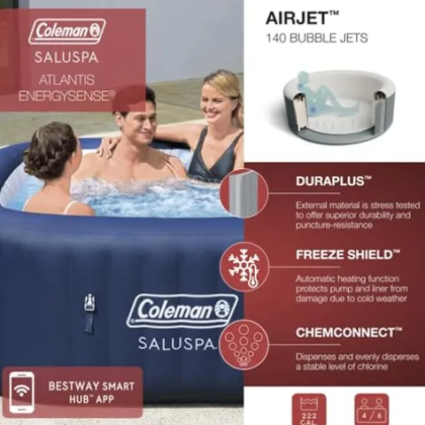 Bestway Coleman Hawaii AirJet Inflatable Hot Tub with EnergySense Cover + SaluSpa Spa Seat 4 Pack Blue