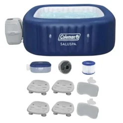 Bestway Coleman Hawaii AirJet Inflatable Hot Tub with EnergySense Cover Gray + SaluSpa Spa Seat (4 Pack) + SaluSpa Pillows (2 Pack)