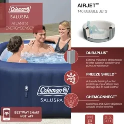 Bestway Coleman Hawaii AirJet Hot Tub with EnergySense Cover Blue + Spa Seat 6 Pack + SaluSpa Pillows 3 Pack