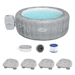 Bestway Coleman Honolulu AirJet Inflatable Hot Tub with EnergySense Cover & 4-Pack SaluSpa Non-Slip Spa Seat Gray