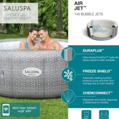 Bestway Coleman Honolulu AirJet Inflatable Hot Tub with EnergySense Cover and Spa Accessories