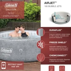 Bestway Coleman Sicily AirJet Inflatable Hot Tub with EnergySense Cover & Adjustable Spa Seat Gray