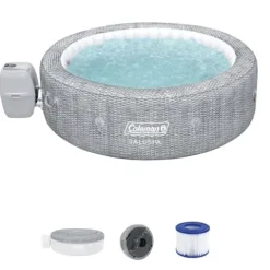 Bestway Coleman Sicily AirJet Inflatable Hot Tub with EnergySense Cover & Adjustable Spa Seat Gray