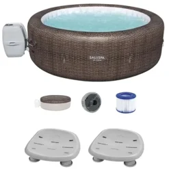 Bestway Coleman St Moritz AirJet Inflatable Hot Tub with EnergySense Cover & 2-Pack SaluSpa Non-Slip Spa Seat