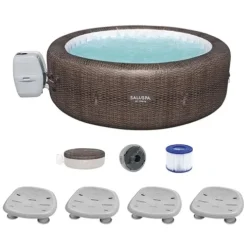 Bestway Coleman St Moritz AirJet Inflatable Hot Tub with EnergySense Cover & 4-Pack SaluSpa Non-Slip Spa Seat