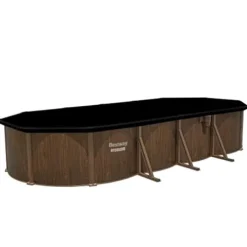 Bestway Hydrium 24′ x 12′ x 52″ Oval Above Ground Swimming Pool Set Outdoor Steel Wall Family Pool with Sand Filter, Ladder, & Cover Brown