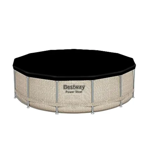 Bestway Power Steel 13′ x 42″ Round Above Ground Swimming Pool Set with Canopy Brown Wicker Print