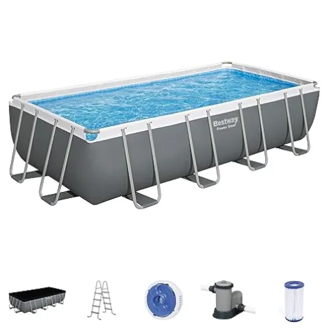 Bestway Power Steel Rectangular Metal Frame Pool Set Gray
