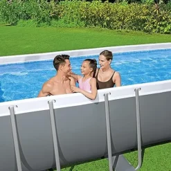 Bestway Power Steel Rectangular Metal Frame Pool Set Gray