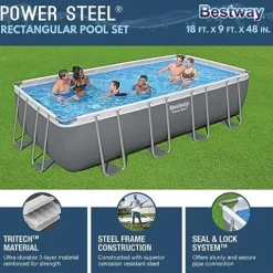 Bestway Power Steel Rectangular Metal Frame Pool Set Gray