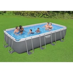 Bestway Power Steel Rectangular Metal Frame Swimming Pool Set Gray