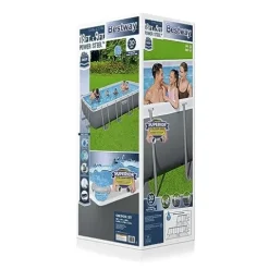 Bestway Power Steel Rectangular Metal Frame Swimming Pool Set Gray