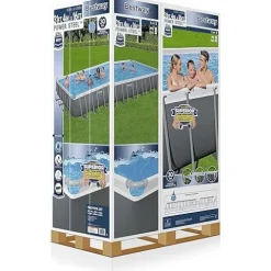 Bestway Power Steel Rectangular Above Ground Swimming Pool Set Gray