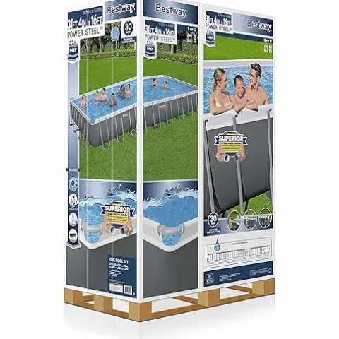 Bestway Power Steel Rectangular Above Ground Swimming Pool Set Gray