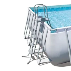 Bestway Power Steel Rectangular Above Ground Swimming Pool Set Gray