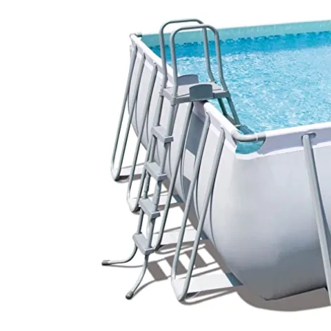 Bestway Power Steel Rectangular Above Ground Swimming Pool Set Gray