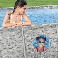 Bestway Power Steel Swim Vista Series II Above Ground Swimming Pool Gray