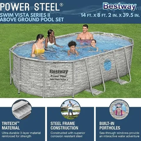 Bestway Power Steel Swim Vista Series II Above Ground Swimming Pool Gray