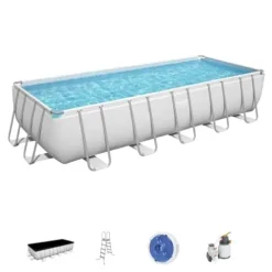 Bestway Rectangular Metal Frame Above Ground Swimming Pool Set Gray