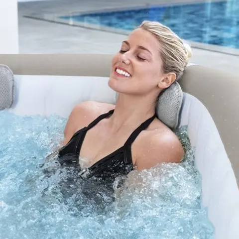 Bestway SaluSpa AirJet Inflatable Square Hot Tub with Adjustable Non-Slip Seats Blue