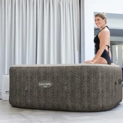 Bestway SaluSpa AirJet Inflatable Square Hot Tub with 6 Non-Slip Adjustable Pool Seats Brown