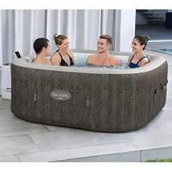 Bestway SaluSpa AirJet Inflatable Hot Tub Square Portable Outdoor Spa Brown Wicker