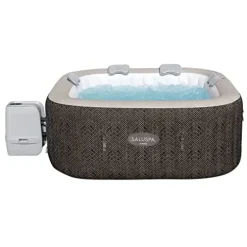 Bestway SaluSpa AirJet Inflatable Hot Tub Square Portable Outdoor Spa Brown Wicker