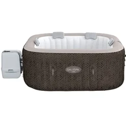 Bestway SaluSpa AirJet Inflatable Hot Tub Square Portable Outdoor Spa Brown Wicker
