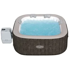Bestway SaluSpa AirJet Inflatable Hot Tub Square Portable Outdoor Spa Brown Wicker
