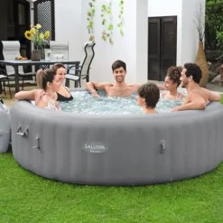 Bestway SaluSpa Grenada AirJet Inflatable Hot Tub with Non-Slip Seats and Padded Headrests, Gray