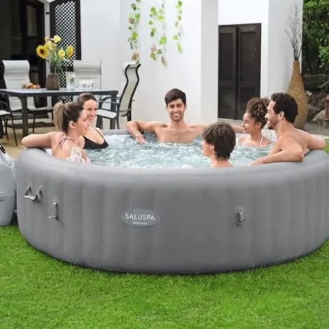 Bestway SaluSpa Grenada AirJet Inflatable Hot Tub with Non-Slip Seats and Padded Headrests, Gray